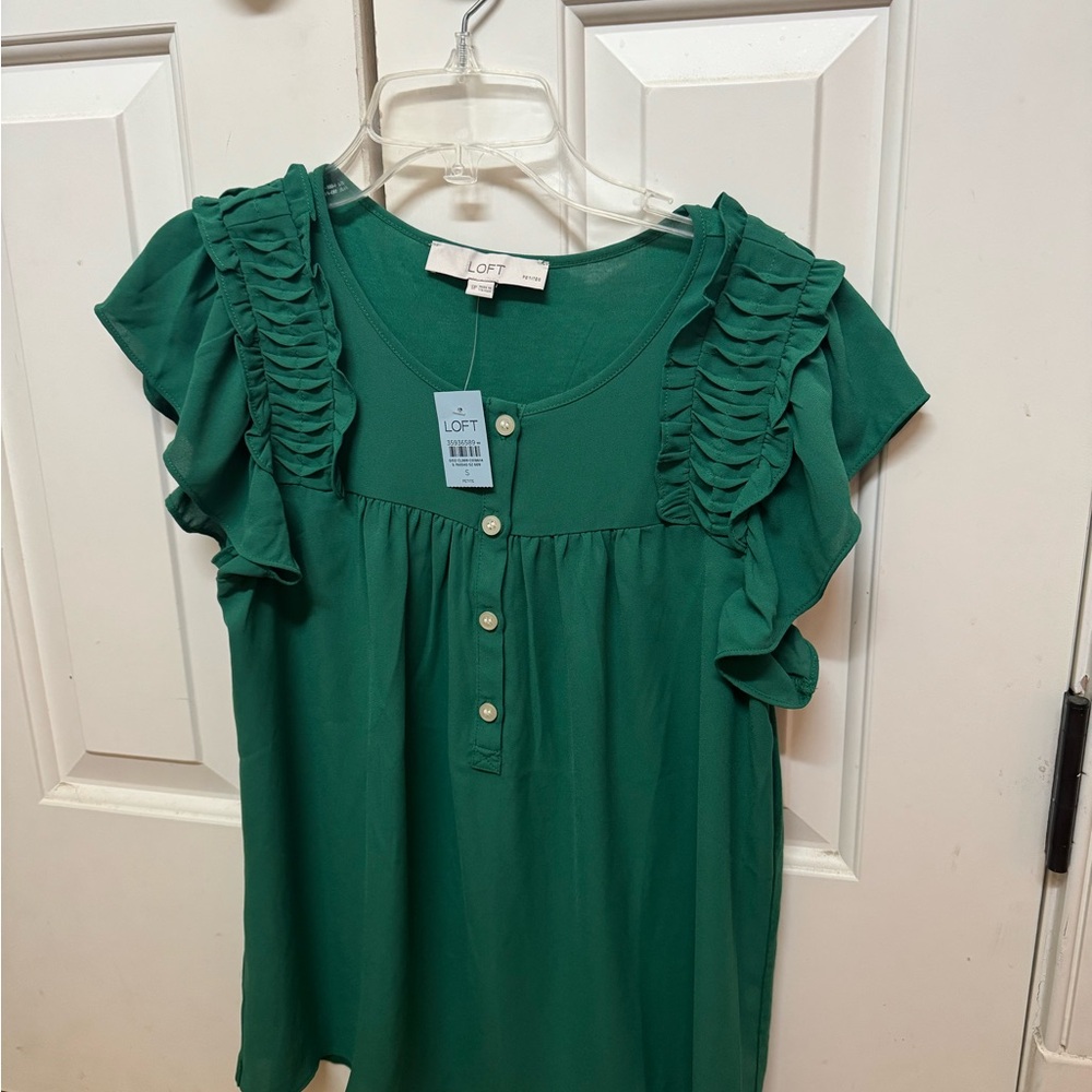 LOFT Green Ruffle Sleeve Women's Top